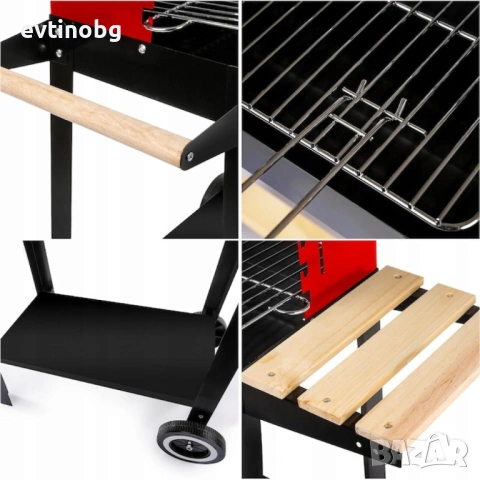 Градинско барбекю на колела, емайлирана стомана, 4 степени + Подарък 3 прибора, снимка 5 - Барбекюта - 53801394