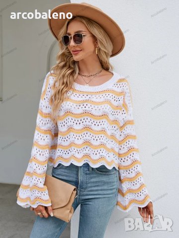 Дамски моден пуловер с дълги ръкави и кръгло деколте на райета, 3цвята - 023 , снимка 11 - Блузи с дълъг ръкав и пуловери - 42304853