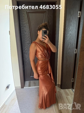 Ефектна вечерна рокля в меден цвят, снимка 3 - Рокли - 52797226