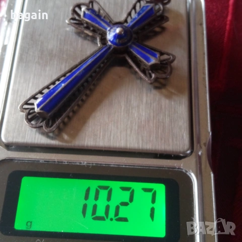 Сребърен кръст с емайл., снимка 5 - Колиета, медальони, синджири - 53521979