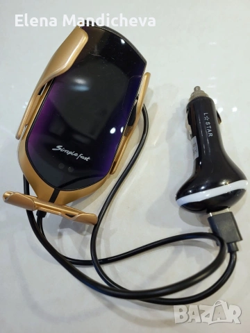 автоматична поставка за смартфон телефон с вградено безжично зарядно устройство с адаптер за кола