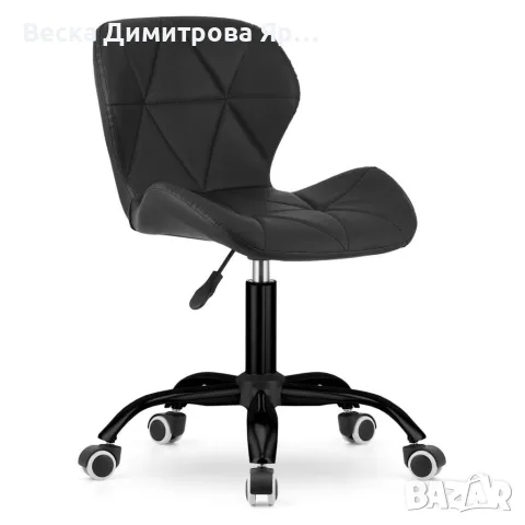 Комплект от 2 броя модерен въртящ се стол за офис и салон, Черна еко кожа, до 120 кг, снимка 6 - Столове - 56183671