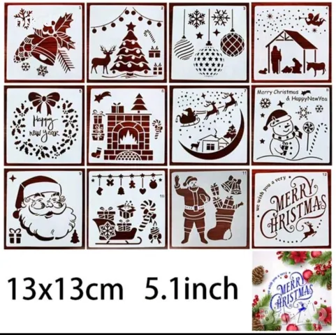 12 вида Коледен Коледни стенсил шаблон спрей за торта украса кекс декорация scrapbooking, снимка 3 - Други - 49473052