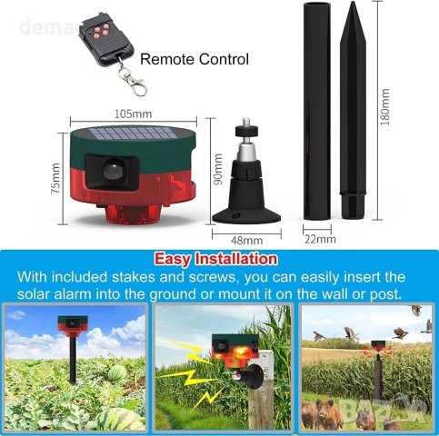 KINGCOO Соларна аларма със 360° сензор за движение и LED мигаща стробоскопична предупредителна лампа, снимка 9 - Други стоки за дома - 51943847