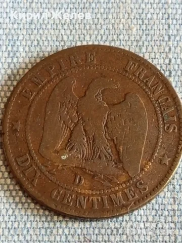 Монета 10 сантима 1855г. Франция Император Наполеон трети 30434, снимка 3 - Нумизматика и бонистика - 48957310