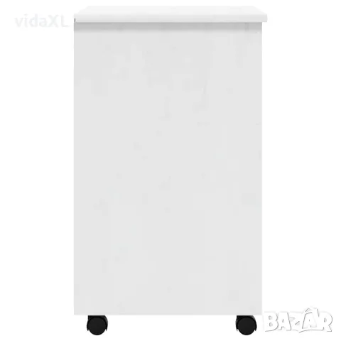 vidaXL Шкаф с чекмеджета на колелца MOSS, бял, бор масив, снимка 7 - Шкафове - 56147350
