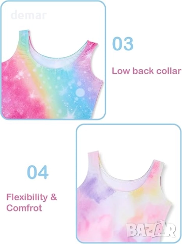 Гимнастически трика Tstiti за момичета, комплект от 2, блестящи детски трика за танци, 7-8 години, снимка 6 - Детски комплекти - 51721188