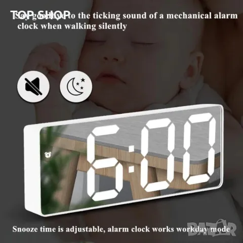 Огледален часовник с аларма , Температура - GH-0712L - Черен, снимка 4 - Друга електроника - 48636606