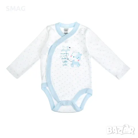 Бебешко Боди Памучно Бяло Сини Звезди с плюшено мече S_1170673