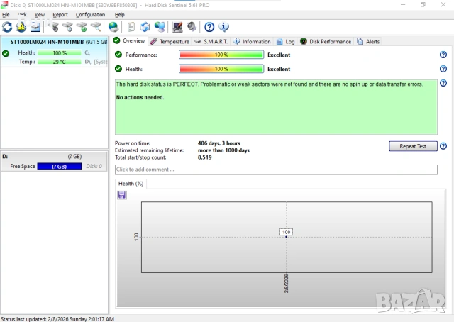 Хард диск Samsung Momentus 1000 GB, 16 MB, SATA3, 2,5", 100% здраве, снимка 4 - Твърди дискове - 53406449
