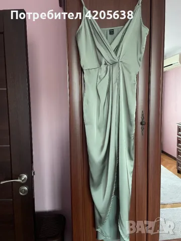 Рокля SHEIN Privé Solid Wrap Hem Satin Cami Dress, снимка 5 - Рокли - 47278048