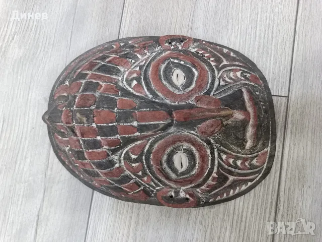 Автентична дървена маска с раковини Cowrie – Пазител от лоши очи , снимка 4 - Винтидж декорации за дома - 56087693
