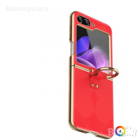 Samsung Galaxy Z Flip5 Electroplated Ring Holder Кожен Калъф и Протектор, снимка 4 - Калъфи, кейсове - 52987214