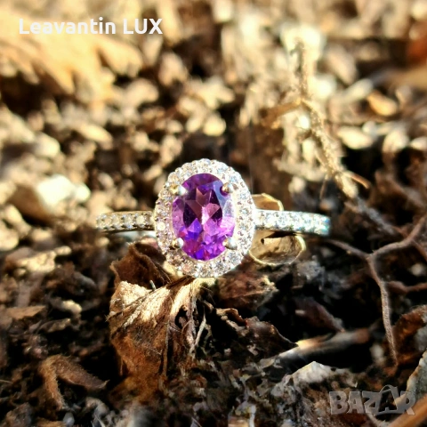 Сребърен пръстен с Аметист с Цирконий , снимка 3 - Пръстени - 53645408
