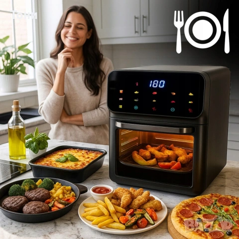 Еър фрайър и фурна 2-в-1 , XXL Капацитет 12L, 1350W, 10 Програми, LED Тъч дисплей