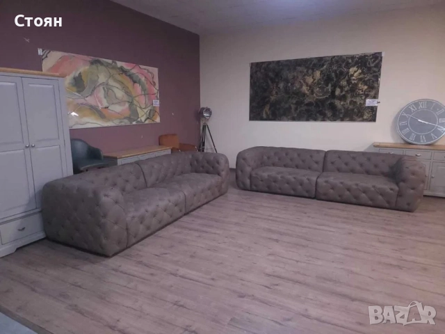 Дизайнерски кафяви кожени дивани две четворки Честърфийлд, снимка 3 - Дивани и мека мебел - 51954131