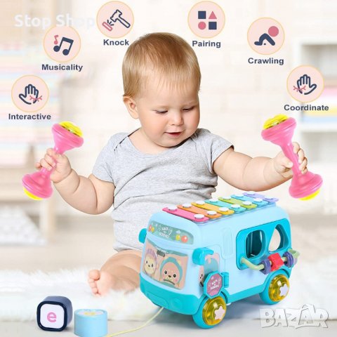 Играчка автобус ксилофон,пиано,сортер куб,разглобява се 12 - 18 месеца, снимка 5 - Музикални играчки - 39915784