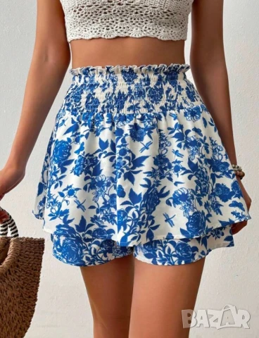 Къси панталони с висока талия и флорални мотиви, снимка 3 - Къси панталони и бермуди - 51397291
