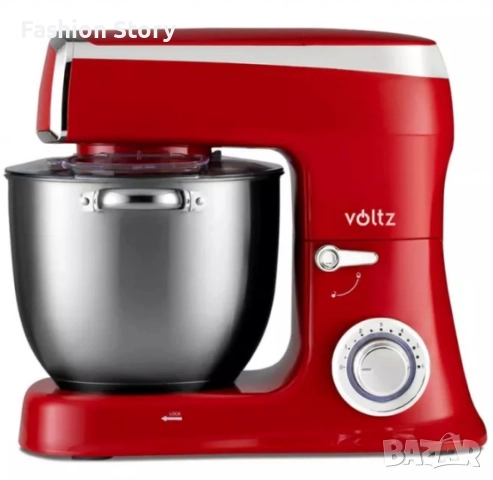 Планетарен миксер с купа от инокс Voltz, 2100W, 7.5 литра, 3 бъркалки, 6 степени + Pulse, LED, Черве, снимка 2 - Миксери - 52504103