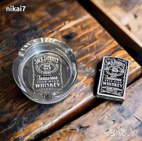 подаръчен комплект запалка+пепелник Jack Daniels закалено стъкло, снимка 1 - Подаръци за юбилей - 42062244