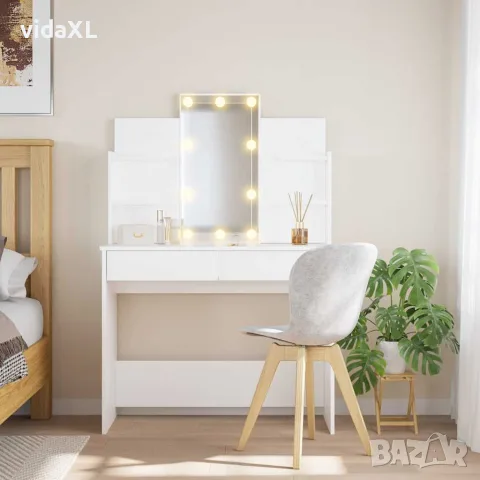 vidaXL Тоалетка с LED лампи, бяла, 96x40x142 см, снимка 2 - Тоалетки - 56148099