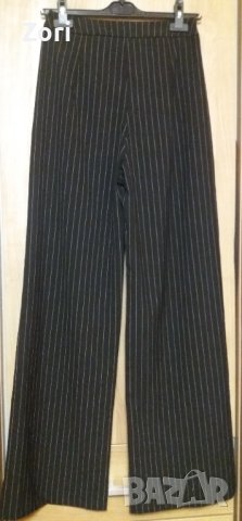 ЕЛЕГАНТЕН черен панталон на тънко бяло райе с широк крачол, снимка 3 - Панталони - 42617754