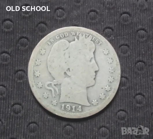 Четвърт долар 1914 САЩ сребро, снимка 2 - Нумизматика и бонистика - 55929965