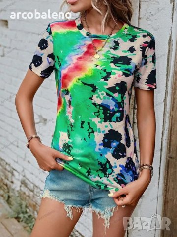 Дамска тениска с кръгло деколте и къс ръкав с леопардов принт, 4цвята , снимка 12 - Тениски - 41497389
