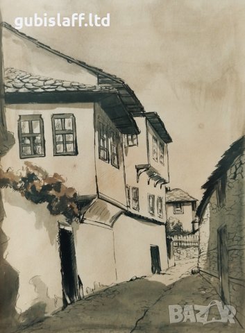 Стара картина, стари къщи, Ловечъ-Вароша, 1940-те год., снимка 2 - Картини - 28764507
