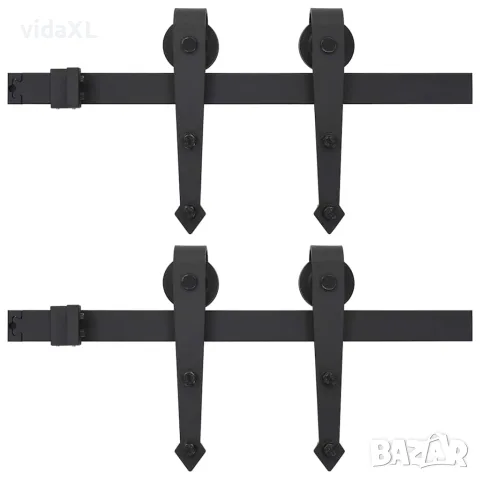 vidaXL Механизми за плъзгаща врата, 2 бр, 200 см, стомана, черни