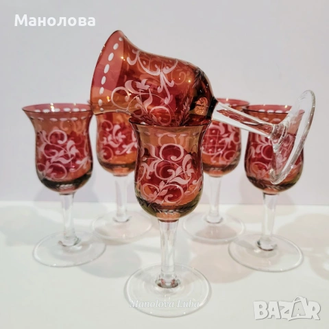 Шест чаши от Бохемско стъкло Egermann., снимка 4 - Други ценни предмети - 53389254