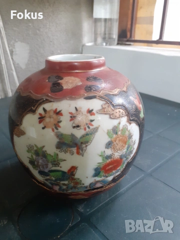 Стара ваза буркан порцелан Сатцума Satsuma, снимка 4 - Антикварни и старинни предмети - 53313087