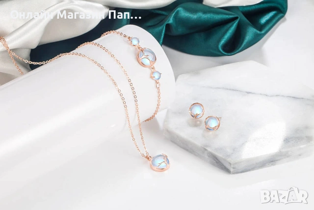 Fanqieliu комплект бижута 925 сребро с опал – колие, гривна и обеци, снимка 9 - Бижутерийни комплекти - 53719618