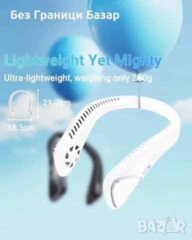 Нов Преносим безшумен вентилатор за врат, USB-C, 6000mAh, 3 скорости, снимка 6 - Друга електроника - 47421806