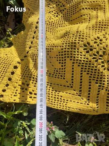 Стара голяма жълта покривка плетена на една кука, снимка 6 - Антикварни и старинни предмети - 53280144