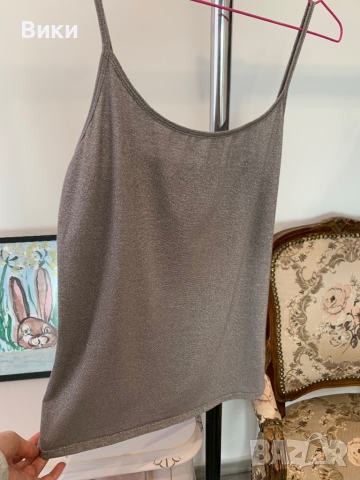 Сив потник със сребристи нишки в размер М/L, снимка 4 - Потници - 44927140