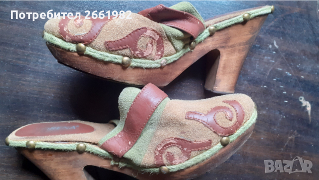 Красиви чехли с дървен ток, снимка 2 - Чехли - 36288289