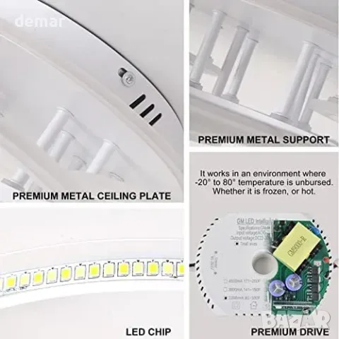 LED плафон 80 W с дистанционно, 75 × 55 × 16 см, димируем 3000–6500 K, снимка 4 - Други стоки за дома - 56011761