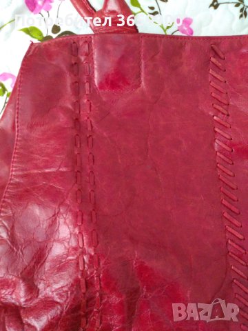 Червена чанта от естествена кожа , снимка 6 - Чанти - 41726843