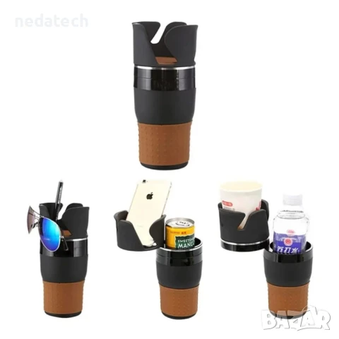 Въртяща се многофункционална поставка за чаши за кола 5 в 1, Черен, 6,5-7,5x19 см., снимка 2 - Тунинг - 51335792