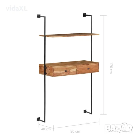 vidaXL Бюро за стена, 90x40x170 см, акациево дърво масив, снимка 7 - Бюра - 56146461