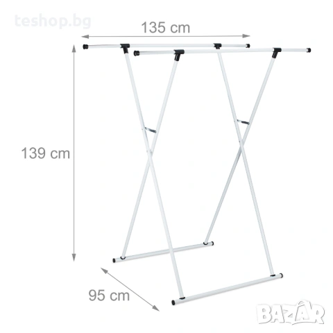 Стойка/закачалка за дрехи сгъваема Relaxdays бяла, снимка 3 - Закачалки - 53716071