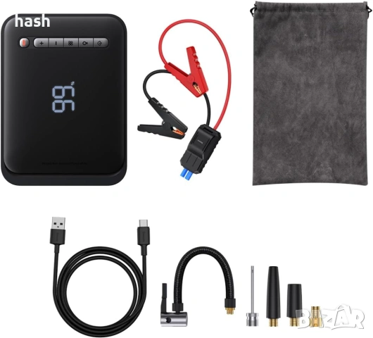 Baseus CGNL020001 Jump Starter външна батерия, 3в1, Стартер за автомобил + външна батерия + компресо
