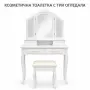 Бяла козметична тоалетка с три огледала и табуретка, снимка 2
