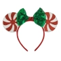 Коледна диадема с ушички, бели пайети, червена брокатена панделка и зеленичервени пайети_1242802, снимка 1