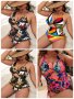 Дамски цял бански костюм с щампи и големи размери, 4цвята - 023 , снимка 1 - Бански костюми - 41004542