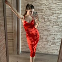 Елегантна червена рокля миди с връзки ХС С размер , снимка 9 - Рокли - 38036370