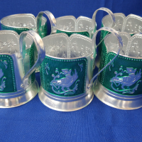 Руски подстакани за чай, 6 бр комплект, снимка 1 - Чаши - 44730286