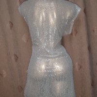 LC   L/XL Бяла прозрачна рокля с пайети , снимка 5 - Рокли - 40385940