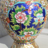 Стара китайска ваза - бронз с емайл , снимка 6 - Вази - 35750323